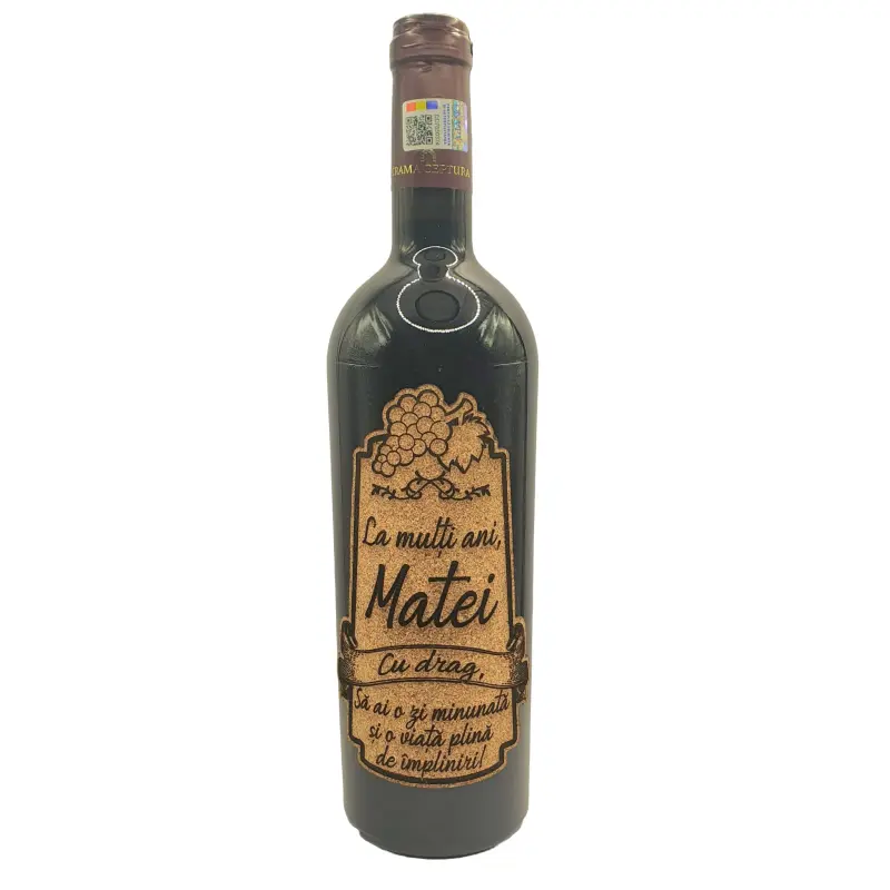 La multi ani matei, eticheta pluta cu mesaj
